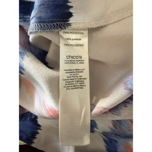 Chicos 2 Abstract Floral Blouse Top V Neck Roll Tab Slv Flowy Silky Satin Large - Picture 12 of 16